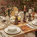 Cozy Restaurant Interior With Brick Wall Green Plants Pendant Lights Dining Tables And Chairs