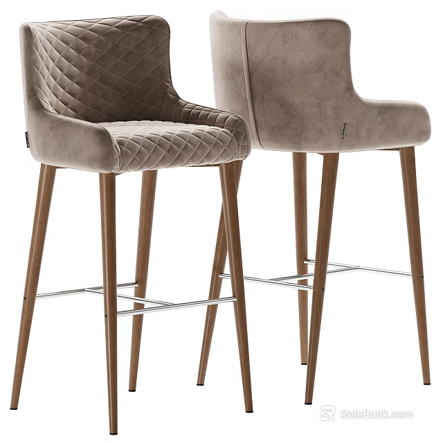Pair of Modern Leisure Chairs With Quilted Diamond Velvet Upholstery Wooden Legs And Metal Crossbar 3d model 