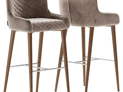 Pair of Modern Leisure Chairs With Quilted Diamond Velvet Upholstery Wooden Legs And Metal Crossbar 3d model
