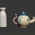 Cute Ceramic Teapot With Blue Top And Cartoon Eye Design Plus White Bottle