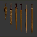 Various Decorative Swords With Different Hilt Designs And Sharp Metal Blades 3d model