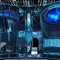 Modern Tech Inspired KTV Interior With Blue Neon Lights And Robot Decor