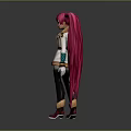 Game Movie Character With Long Pink Pigtails White Coat Orange Lining Black Pants Red Boots