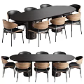 Modern Dark Oval Dining Table Set With Wooden Chairs And Metal Legs