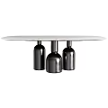 Modern Dining Table With White Marble Tabletop And Black Bottle Shaped Legs 3d model