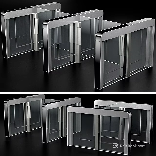 Modern Automatic Turnstiles With Metal Frames And Glass Doors For Public Access Control 3d model 