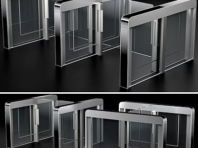 Modern Automatic Turnstiles With Metal Frames And Glass Doors For Public Access Control 3d model