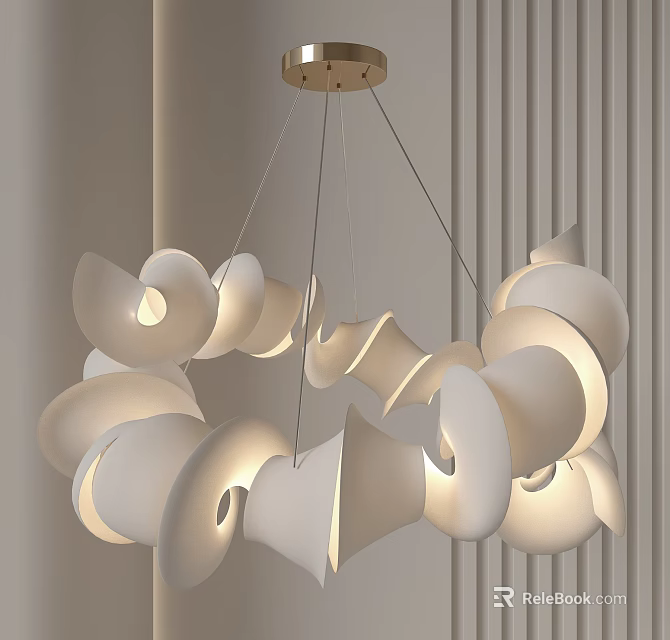 Elegant Modern Chandelier with Flowing White Sculptural Design for Interior Decor Lighting 3d model 