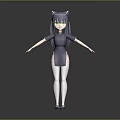 Game and Movie Character With Cat Ears Gray Hair Green Eyes Gray Dress White Stockings