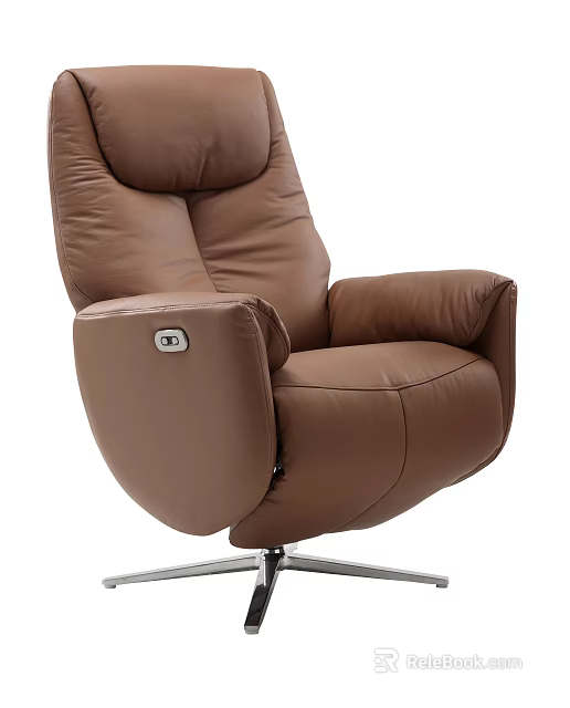 Modern Brown Leather Single Sofa With Ergonomic Armrest And Swivel Base Design 3d model 