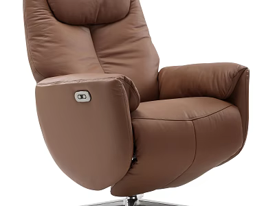 Modern Brown Leather Single Sofa With Ergonomic Armrest And Swivel Base Design 3d model