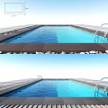 Swimming Pool Area With Blue Water Metal Handrails And 15m Length Pebble Ground Design