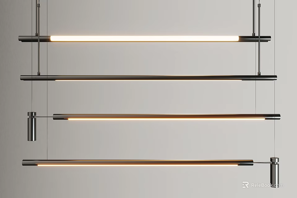 Modern Linear Pendant Lights With Sleek Metal Design And Illuminated Bars For Interior Spaces 3d model 