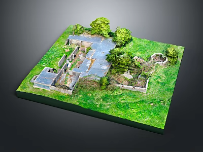 Ancient Architecture Ruins Model With Grassy Area Green Trees And Stone Structures 3d model