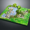 Ancient Architecture Ruins Model With Grassy Area Green Trees And Stone Structures 3d model
