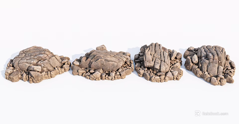 Decorative Natural Stone And Wood Pieces With Artistic Textured Surfaces 3d model 