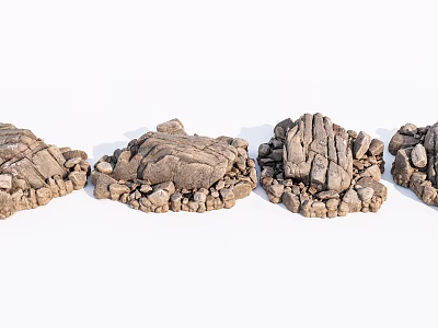 Decorative Natural Stone And Wood Pieces With Artistic Textured Surfaces 3d model