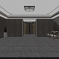 Elevator Hallway Design With Red Textured Wall Marble Frame And Gray Carpet 3d model