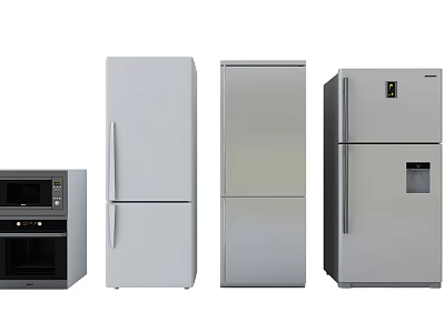 Modern Stainless Steel Refrigerators and Freezers with Various Door Styles 3d model