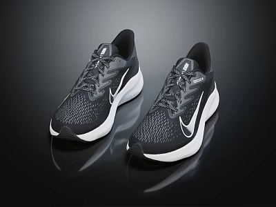 Black Running Shoes with White Sole Lightweight Breathable Mesh Athletic Design 3d model