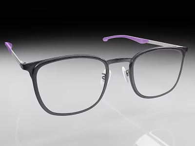 Square Black Frame Eyeglasses With Purple Temple Tips And Clear Lenses 3d model