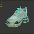 Gray and Yellow Chunky Sneakers with Blue Sole Details and Lace Up Design