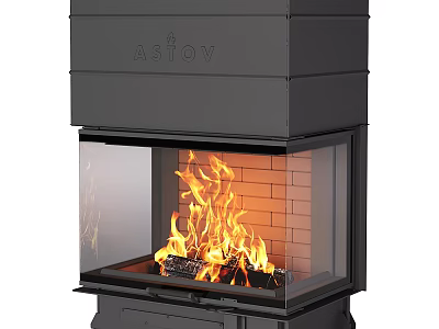 Modern ASTOV Fireplace With Glass Door And Burning Flames Black Steel Design For Home Interior 3d model
