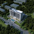 Modern Office Building Facade With Glass Windows Green Trees And Parked Cars