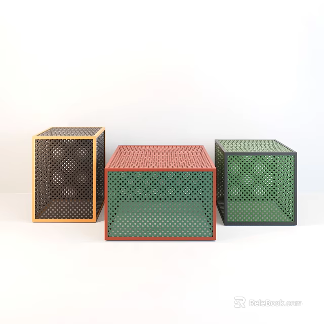 Three Piece Modern Perforated Storage Cubes In Multicolor For Home Decor And Organization 3d model 