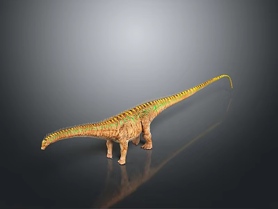 Colorful Long Neck Dinosaur Model With Yellow Green Stripes And Reflective Surface 3d model