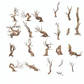 Stone and Wood Decorative Elements Featuring Various Natural Roots and Tree Trunks 3d model
