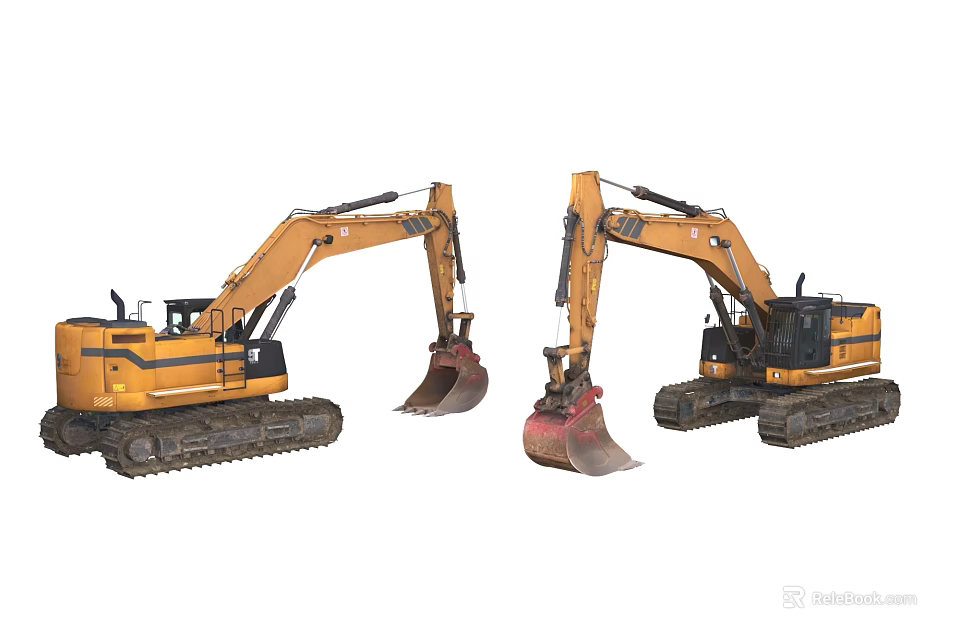 Yellow Tracked Functional Utility Vehicles With Different Buckets For Construction Work 3d model 
