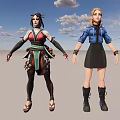 Game and Movie Characters With Traditional Style Outfit And Blue Jacket Black Skirt
