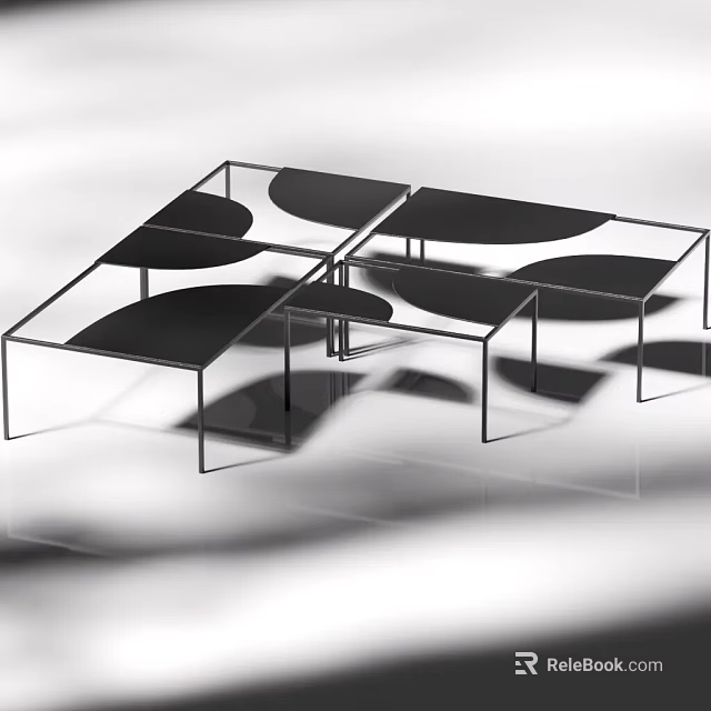 Modern Coffee Table With Layered Geometric Design Transparent Frame And Black Glass Top 3d model 