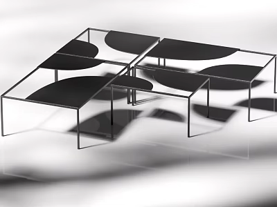 Modern Coffee Table With Layered Geometric Design Transparent Frame And Black Glass Top 3d model
