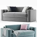 Modern Style Gray and Light Blue Two Seater Sofas with Decorative Pillows and Soft Blanket 3d model