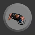 Muscular Game Movie Character In Black T-Shirt Blue Jeans Gray Sneakers Raising Fist