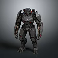 3D Model Mechanical Robot Character With Gray Armor Red Accents And Detailed Structure