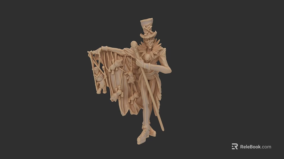 3D Model of Mysterious Game and Movie Character With Tall Hat Cane and Puppet 3d model 