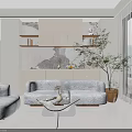 Modern Living Room Interior Design With Patterned Sofa And Glass Coffee Table Set