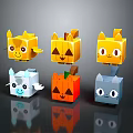 Cute Cube Shaped Cartoon Characters And Creatures In Yellow Orange White Gray With Smiling Faces