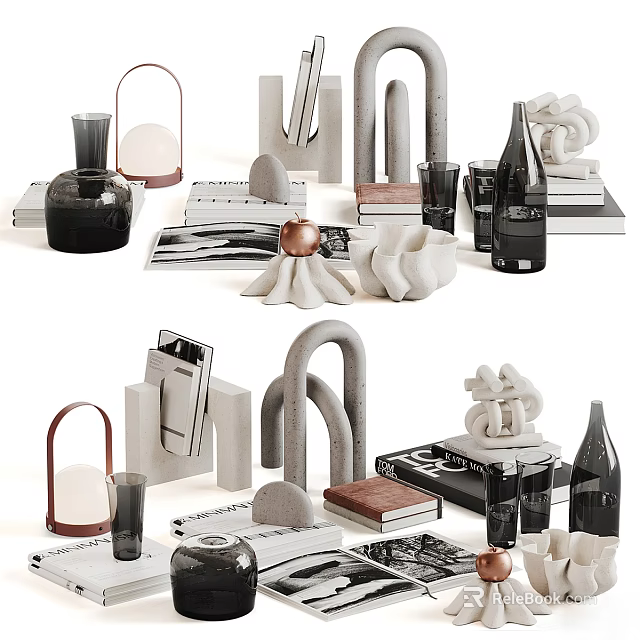 Elegant Modern Home Living Essentials With Vases Sculptures Books And Decorative Pieces 3d model 