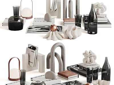 Elegant Modern Home Living Essentials With Vases Sculptures Books And Decorative Pieces 3d model
