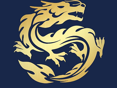 Golden Dragon Shaped Wall Decor With Intricate Design On Dark Blue Background 3d model