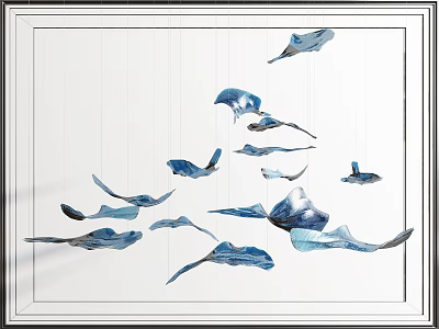 Modern Artistic Blue Stingray Shaped Chandelier With Hanging Swimming Fish Decorations On Varied Wires 3d model