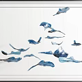 Modern Artistic Blue Stingray Shaped Chandelier With Hanging Swimming Fish Decorations On Varied Wires