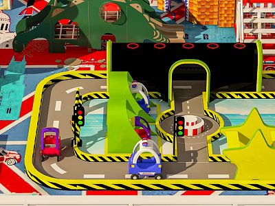 Commercial Traffic Equipment with Road Traffic Lights Vehicles Tunnel and Warning Stripes 3d model