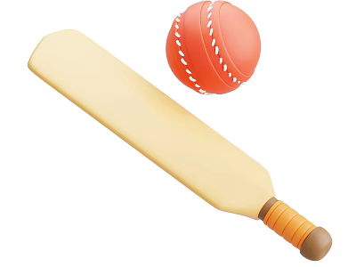 Essential Cricket Sports Equipment Bat And Red Stitched Ball For Game Play 3d model