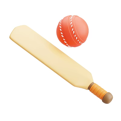 Essential Cricket Sports Equipment Bat And Red Stitched Ball For Game Play 3d model