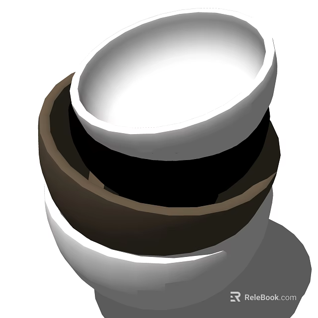 Stacked White and Brown Bowls Tableware Set for Home Dining Use 3d model